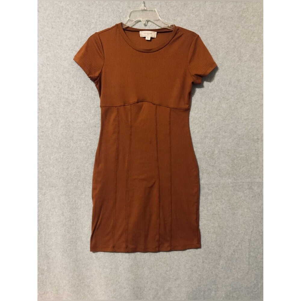 No comment Short-Sleeve Bodycon Dress  color copper-Brown Sz S